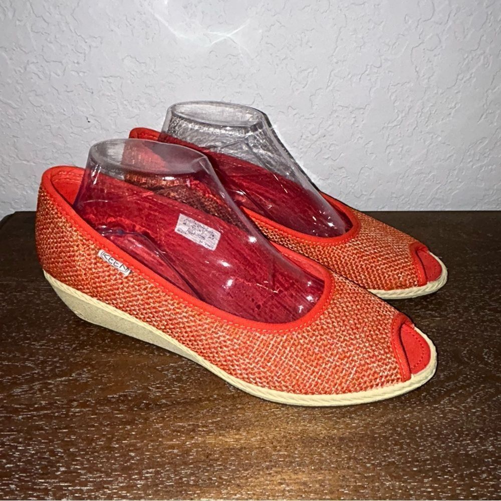 Keen Orange Wedge Peep-Toe Slip-Ons